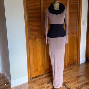 Sacred Empire | Taupe & Black Long Sleeve Cowl Neck Maxi Dress | S/M
